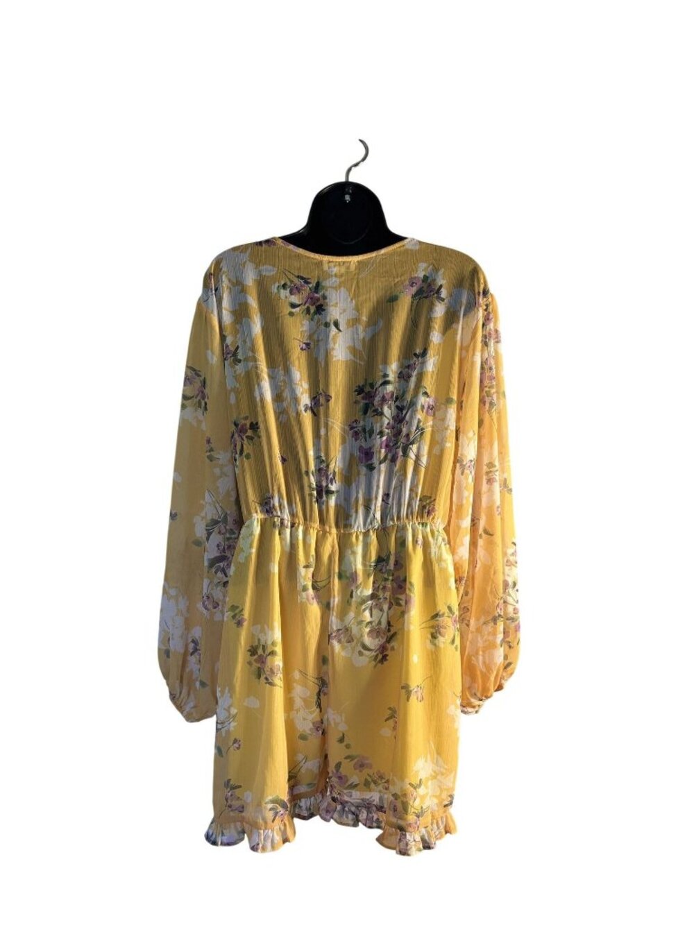 Yellow Floral Long Sleeve Wrap Ruffled Chiffon Romper By Miss Selfridge Size 10 - Picture 2 of 10